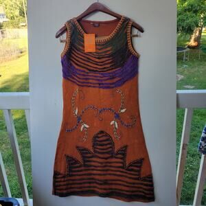 KPC Made In Nepal 100% Cotton Multicolored Razor Cut Hand Embroidered Dress- XL